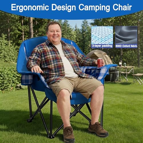 Youtanic Oversized Large Padded Camping Chair, 400 lbs Foldable Lawn Chair
