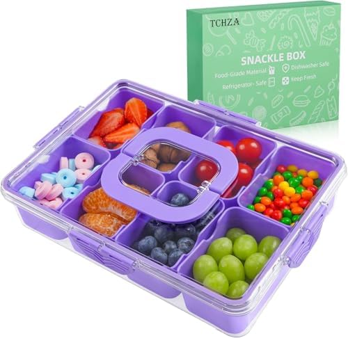 Snackle Box Container Dishwasher Safe Divided Serving Tray with Lid Handle