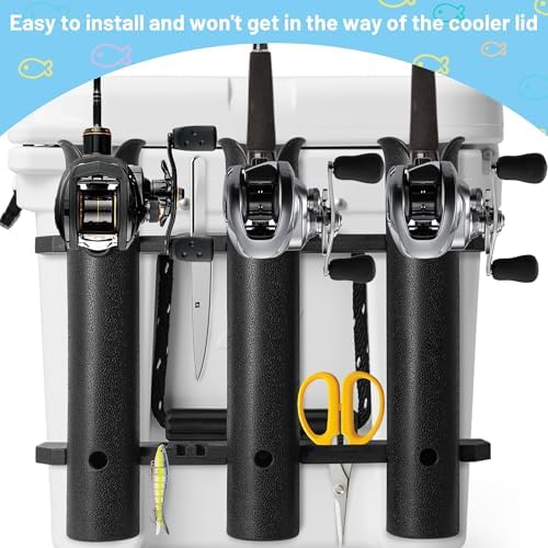 Cooler Fishing Rod Holder, Wall Mounted Fishing Pole Holder, 3 Link Fishing Rod Rack Compatible with YETI Coolers and for RTIC Coolers, Cooler Accessory