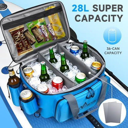 Paddle Board Cooler Bag with Cup Holders, 28L Large Sup Kayak Deck Cooler Bag Fit 36 Cans with Bottle Opener, Adiustable Strap for Beach, Kayaking, Camping