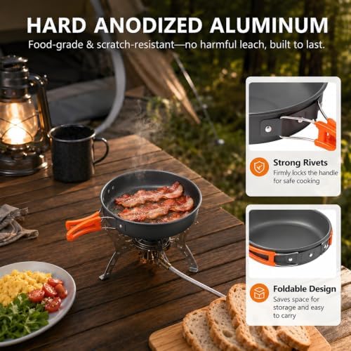 aiGear Camping Cookware with Pot Pan Kettle Cutlery Tableware 1-2 People