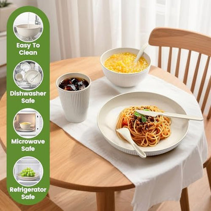 36-Piece Reusable Wheat Straw Dinnerware Sets for 6, Farielyn-X Unbreakable Reusable Set Kitchen Cups, Plates, Bowls Sets & Cultery Dishwasher Microwave Safe - Patio, Outdoors, RV, Camping Dishes
