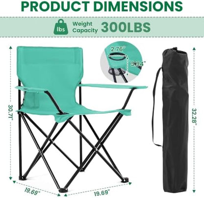 4 Pack Folding Camping Chairs for Outdoor, Foldable Portable Lawn Chairs with Carry Bag & Cup Holder, Compact Design for Camp, Beach, Picnics, and Fishing Supports 300LBS（Blue）