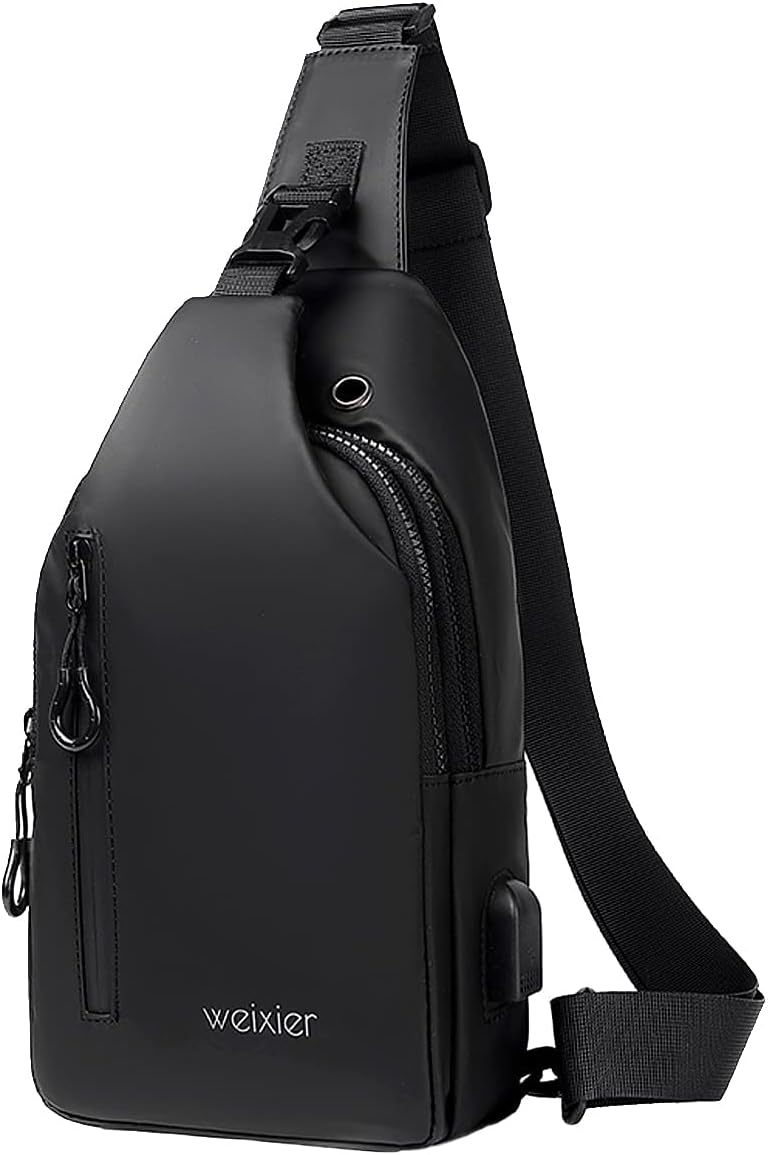 Waterproof Sling Bags Mens Shoulder Crossbody Backpack with USB Charging Port& Headphone,Outdoor Lightweight Bag