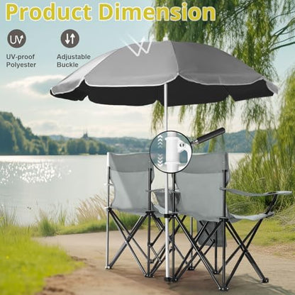 Outvita Folding Double Camping Chair w/Umbrella, Cooler for Beach Patio L