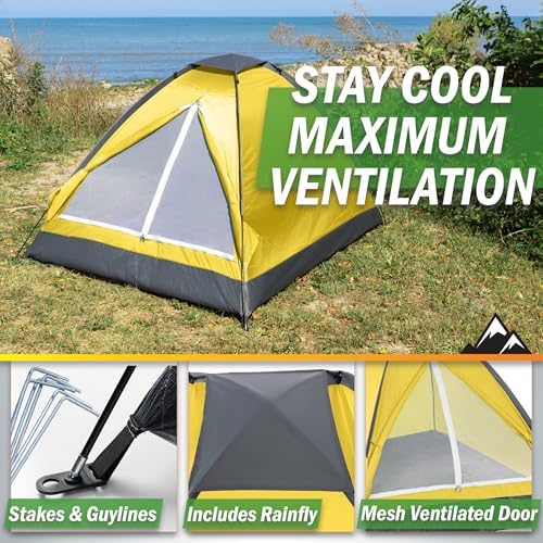 2 Person Camping Tent with Rain Fly and Carrying Bag – Lightweight Outdoor Pop Up Tents for Camping Essentials, Music Festivals, Backpacking, Hiking, or Beach Shelter by Wakeman Outdoors