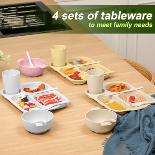 Honoson 24pcs Wheat Straw Dinnerware, Unbreakable, Light Color