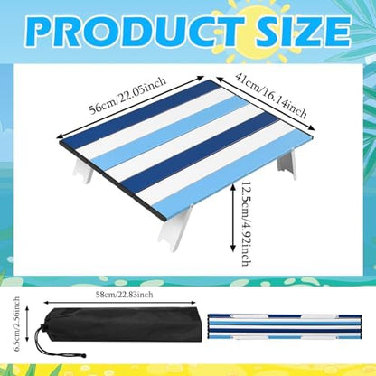 CroBlissful Beach Table Folding Camping Portable Table Striped White Aluminum Side with Carry Bag for Summer Camping Picnics and Outdoor Activities(22x16x5 in,Navy Blue)