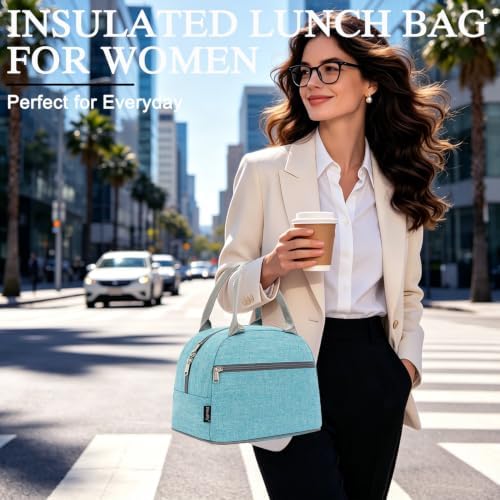 FlowFly Insulated Lunch Cooler Bag - Tote Bag Organizer for Women/Men, Sea Blue