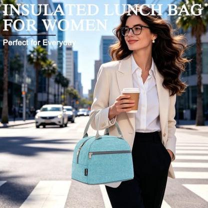 FlowFly Insulated Lunch Cooler Bag - Tote Bag Organizer for Women/Men, Sea Blue