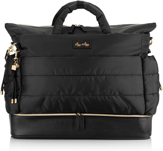 Itzy Ritzy Dream Weekender Travel Bag – Lightweight Overnight Bag with Base Compartment, 12 Pockets, Bottle Holders & Strap