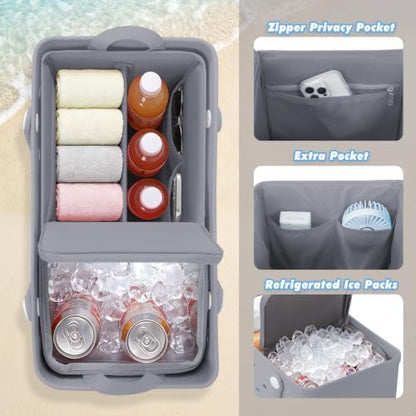 Cooler Organizer Insert Compatible with Bogg Bag XL, Leak-Proof Ice Chest Beach Bag with Removable Divider, Zippered Pouch, Portable Travel Organizer for Beach, Picnic, Camping, Pool