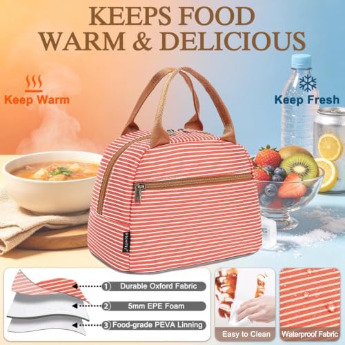 FlowFly Insulated Lunch Cooler Bag - Tote Bag Organizer for Women/Men, Red#Stripes