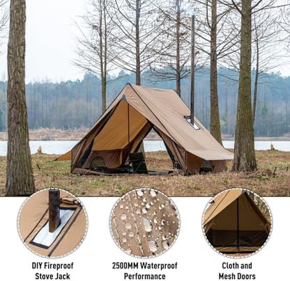 POMOLY Camping Hot Tent Cabin Tent, Chalet 70 Series Portable Wall Tents with Stove Jack and Two Poles for 2-3 Person Hiking, Backpacking