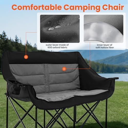 Asrug 2 Person Padded Double Camping Chair Loveseat (Black & Dark Gray)