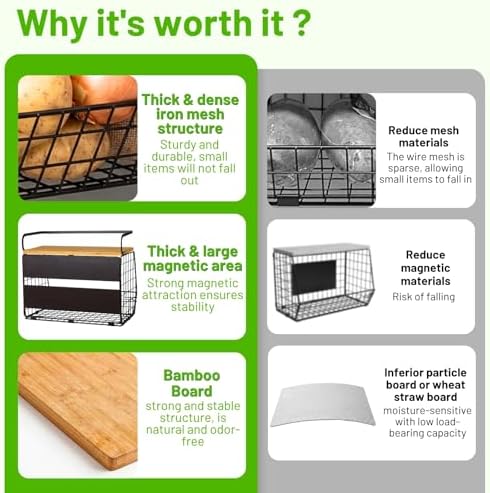 Ofiray-home Magnetic Shelf for Fridge with Wood Lid, Fruit Potato and Onion Storage Bins, Pantry Organizers & Storage, Large Container Magnetic Spice Rack for Refrigerator, Kitchen Counter, Cabinet