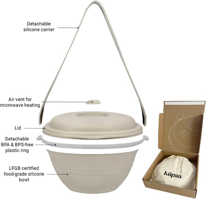 kūpaa Bowl & Carrier Duet – Microwave Safe Silicone Lunch Box For Adults– Collapsible, Leakproof, Food-Grade, Reusable To-Go Container (Shell)