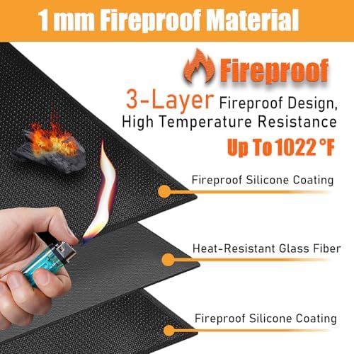 Heat Resistant Mats for Countertop fits Tabletop Grill, 48x36x0.04in, Black