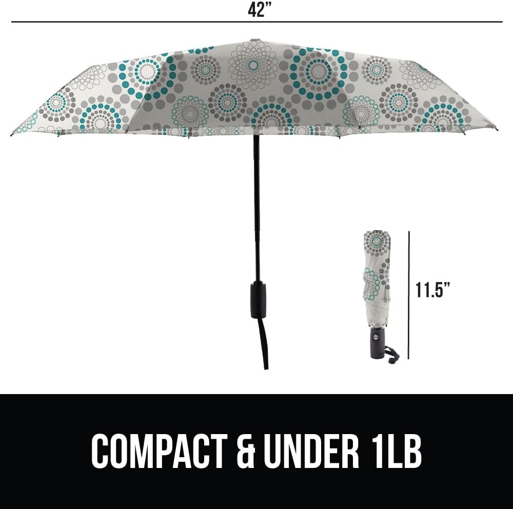 GORILLA GRIP Strong Stick Umbrella for Rain, Compact Travel One-Click Automatic Open Close, Lightweight, Portable, US Designed Reinforced Fiberglass Ribs, Wind Resistant, Easy Collapse, Spiral