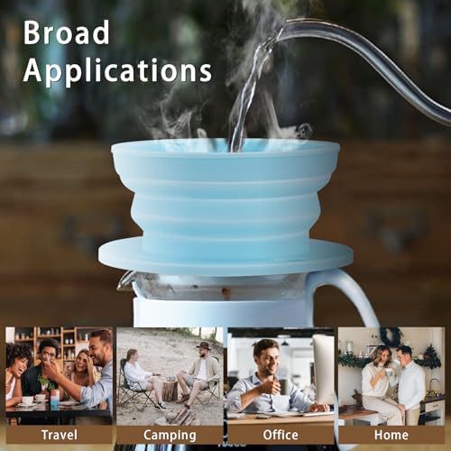 Collapsible Pour Over Coffee Dripper Single Cup, Paperless Travel Pour Over Coffee Maker Camping, Drip Coffee Maker with Reusable Metal Filter (Blue)