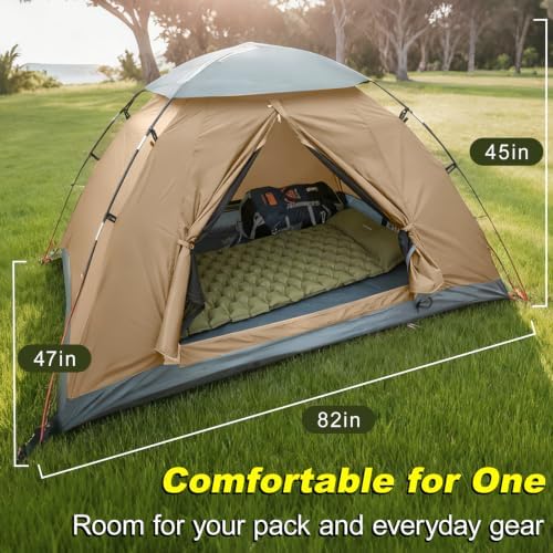 Camping Tent, 1-2 Person Tent, Lightweight Waterproof Backpacking Tent, 5-Minute Setup Outdoor Tent with Carry Bag, Ideal for Camping Hiking