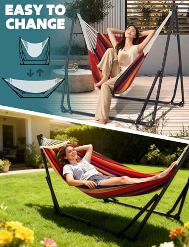 ANYOO 2-in-1 Hammock & Chair Stand with Collapsible Steel Frame & Carry Bag