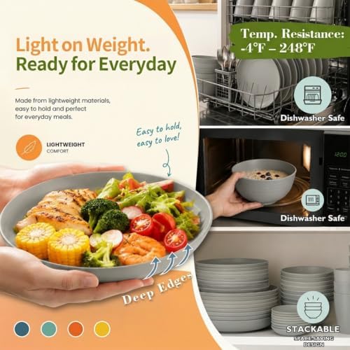 Wrova Modern Plates and Bowls Sets for 8, 40PCS Wheat Straw Dinnerware Sets