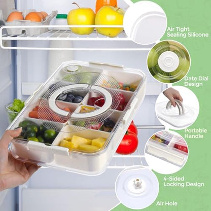 LUXEAR Divided Serving Tray with Lid and Handle Snack Box Charcuterie Container Dishwasher Safe 8 Compartment Snack Platters Portable Clear Organizer for Fruits, Candy, Snacks, Picnic, Travel