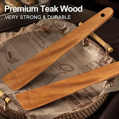 Non Toxic Wood Spatula for Cooking Spoon Teak Wooden Utensil Set Spurtle