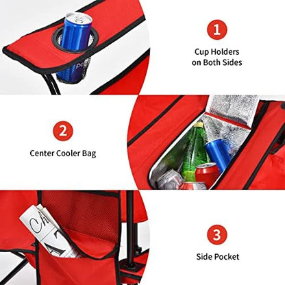 Goplus Double Camping Chairs with Umbrella, Cooler for Beach Patio