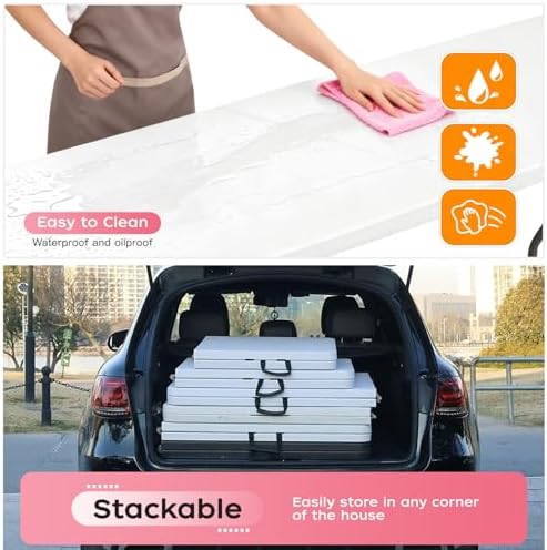 FDW | 8FT Folding Table | White | Portable Plastic Table