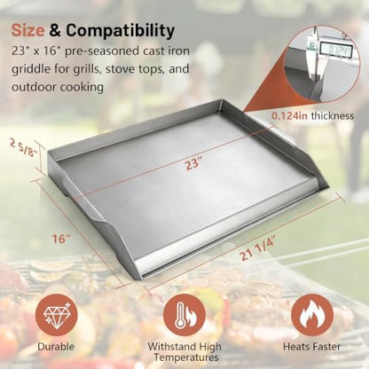 Upgraded 19"x13" Oil-Seasoned Cast Iron Griddle, 2.56" High Sidewalls, Portable Nonstick Flat Top with Dual Handles, Universal for Gas Grill & Camping Stove