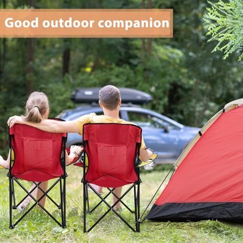 Shellwei 2 PCS Folding Camping Chair with Cupholder and Carry Bag Regular Size Colorful Breathable Portable Lightweight Lawn Chair with Side Pocket for Fishing Hiking Beach Outdoor Activity