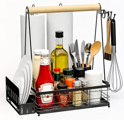Grill Caddy BBQ for outdoor grill, with Plate Holder/2Paper Towel Holder