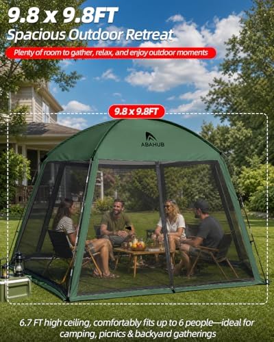 Abahub Portable Screen House Tent for 4-6 Person, 9.8x9.8x6.7 ft, Green