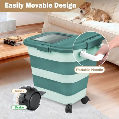 Komzon Rice Storage Container10-40 Lb, 25 Lb Pet Dog Food Storage Container, Collapsible Airtight Rice Storage Container, Rice Dispenser Bin with Cup and Scoop for Flour Cereal Pasta Grain, Cat Bird