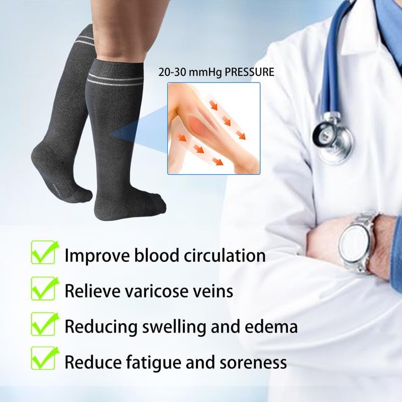 LEVSOX Viscose Made from Bamboo Compression Socks for Pregnant Women 20-30 mmHg Knee High Cute Mens Supports Socks for Travel