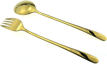 7 Pcs Portable Flatware Set, 304 Stainless Steel Cutlery Set Travel Utensils Set w/Pouch Fork Spoon Chopsticks Straws for Travel Camping Office School, Dishwasher Safe & Eco-Friendly (Gold)