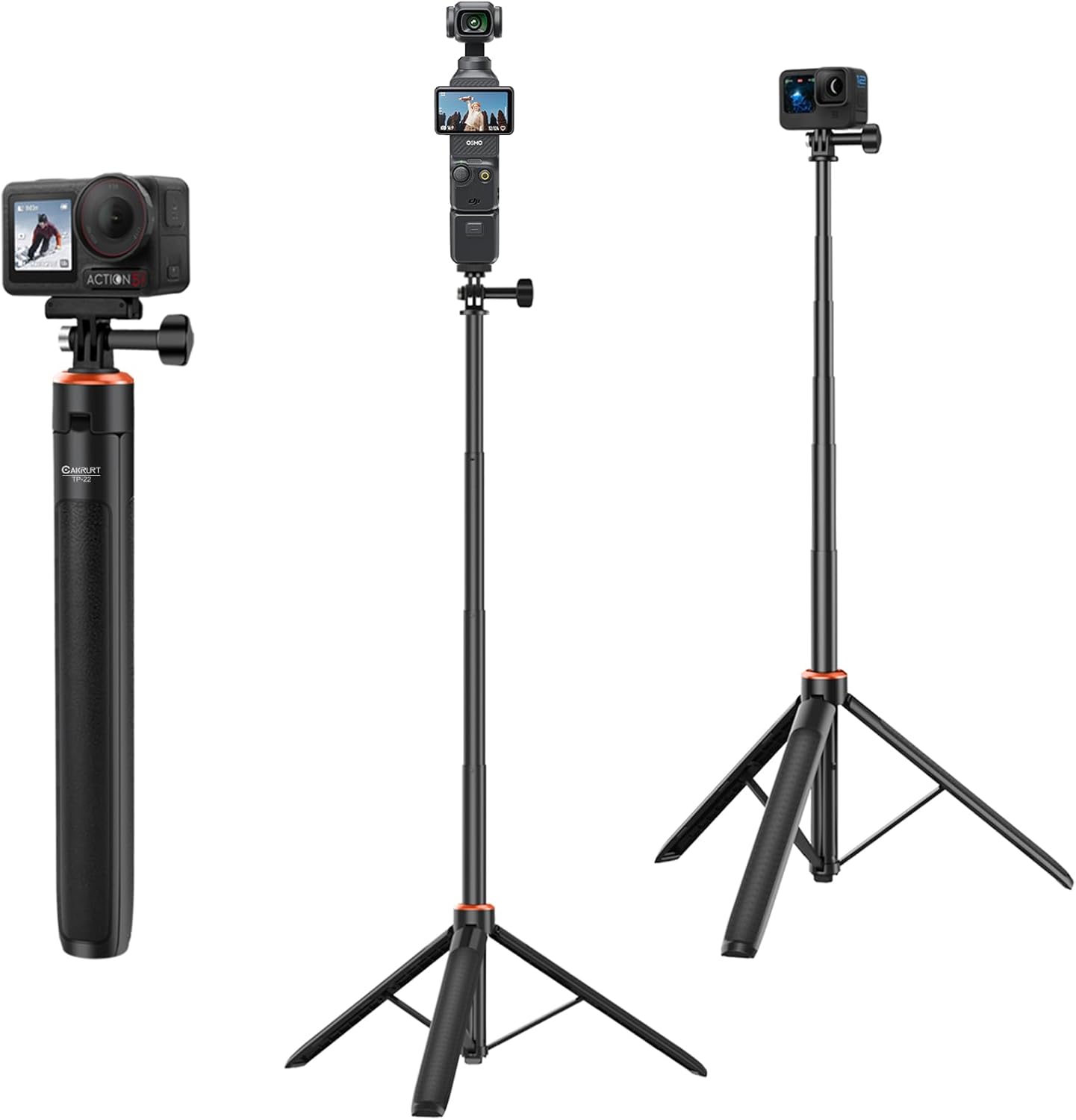 53.5" Portable Travel Selfie Stick Tripod for DJI Osmo Pocket 3, GoPro - Extendable Vlog Handle Stand for Go Pro Max, Hero 13/12/11/10/9, DJI Action 5 Pro/4, Insta360 X5 - Action Camera Accessories