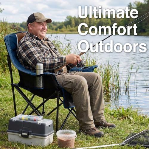 Oversized Camping Chair for Adults - Heavy Duty 400 lbs Padded Folding Chair with Wine Glass Holder, 2 Cup Holders & Side Pockets, Portable Carry Bag for RV, Tailgating, Lawn