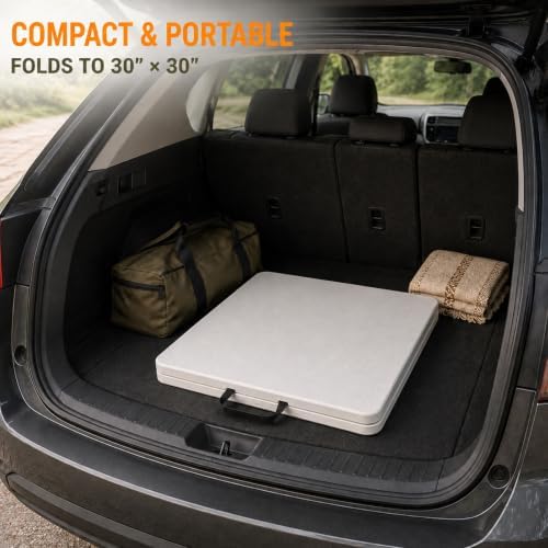 Folding Table, 5FT Portable Fold-in-Half Plastic Picnic Table, Heavy Duty Foldable Table with Carrying Handle, Ideal for Party, Camping, Craft, Dining, Wedding, Outdoor and Indoor Use, 2 Pack