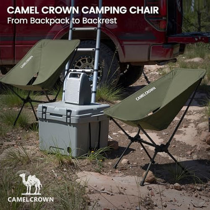 CAMEL CROWN Portable Camping Chair Folding Compact Lawn Lightweight Backpacking Chair with Carry Bag for Outdoor Hiking Beach Travel Picnic Festival Army Green 2pc