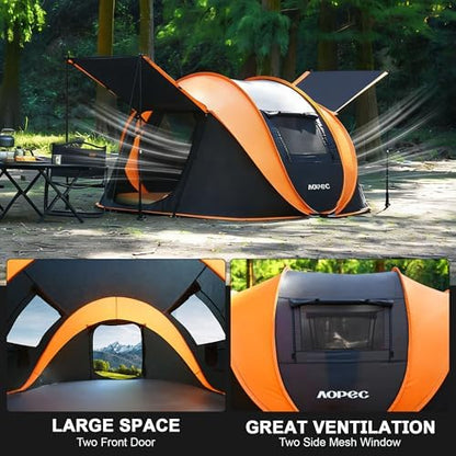 Pop Up Camping Tent, 2/4/6 Person Instant Tent Waterproof PU4500mm, Spacious Ventilated Camping Tent with Front Porch, Quick Setup Lightweight Portable for Outdoor Camping Hiking Beach