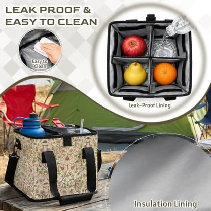 Vintage Floral Print Portable Softside Cooler Bag,Leakproof Lining