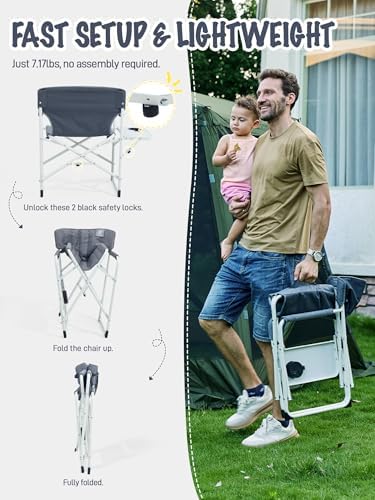 EVER ADVANCED Kids Directors Chair with Side Table, Padded Kids Folding Camping Chair Outdoor with Safety Lock, Lightweight Portable Camp Chairs for Beach, Balcony, Patio, Supports 150lbs, Grey