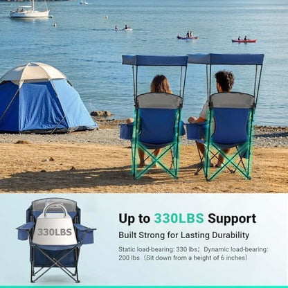 Overmont 2-Pack Camping Chairs with Canopy Shade - 330 lb Support