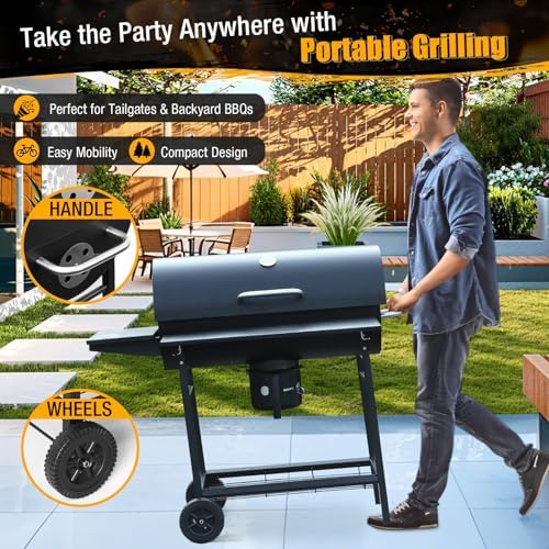 Charcoal BBQ Grills Outdoor: Spacious Barrel Barbecue Grill