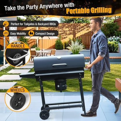 Charcoal BBQ Grills Outdoor: Spacious Barrel Barbecue Grill