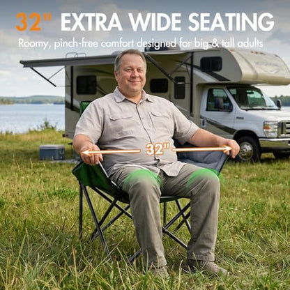 Portal 32" Oversized Camping Chair, Foldable Heavy Duty 350 lb Padded Ergonomic Seat for Big & Tall Adults, Pinch-Free Extra Wide Design Featuring Cup Holder & Carry Bag for Fishing, Lawn & Sidelines