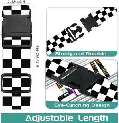 Luggage Straps for Suitcases Travel Belt Accessories, Cute Suitcase Strap, Adjustable Luggage Belt Strap, Heavy Duty with Quick-Release Buckle Luggage Strap Classic White Black Checkerboard